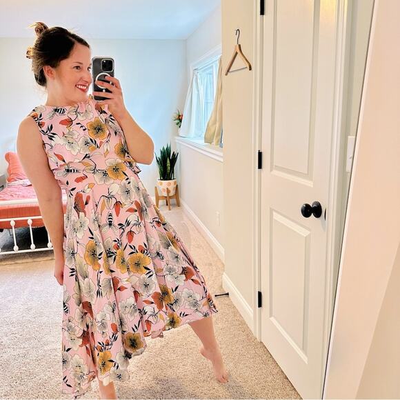 Maje Pink Insect Floral Bee Maxi Dress 1 Small - Picture 1 of 14